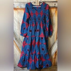 Cotton African Vibrant Blue and Pink Maxi Dress with pockets!!